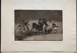 Stierkämpfe: Die Mauren benutzen Esel als Barriere, um sich gegen den Stier zu verteidigen..., 1876 von Francisco de Goya