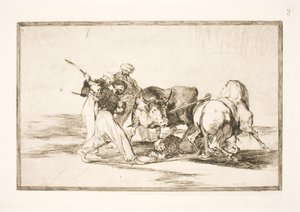 Die Mauren, die sich in Spanien niederließen und den Aberglauben des Korans aufgaben, eigneten sich diese Kunst an, einen Stier auf der Ebene zu jagen und zu spießen von Francisco de Goya