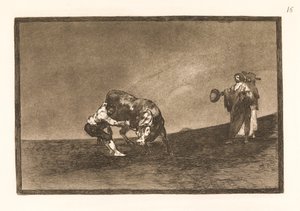Der gleiche Mann zieht einen Stier in der Arena von Madrid zu Boden von Francisco de Goya