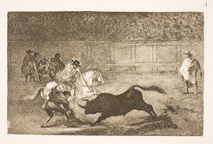 Ein spanischer Reiter bricht kurze Speere mit Hilfe seiner Sekundanten von Francisco de Goya