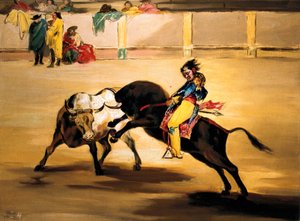 Mariano Ceballos genannt "der Indianer" auf dem Rücken eines Stiers bricht seine Lanze in den Arenen von Madrid, ca. 1810 von Francisco de Goya