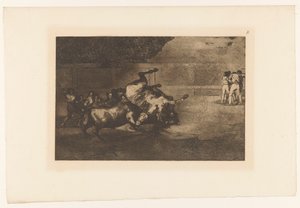 Pferd von einem Stier umgeworfen von Francisco de Goya