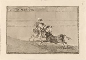 Ein spanischer Ritter in der Arena bricht kurze Speere ohne die Hilfe von Assistenten von Francisco de Goya