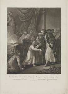 Mieszko I. von Polen erhält die Tonsur von Smuglewicz, Franciszek (1745-1807). Lithographie, Ende des 18. Jahrhunderts. Private Sammlung