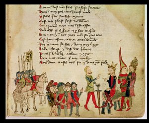 Ms Est 27 W 8.17 f.4r Attila der Hunne (ca. 406-453) im Gespräch mit einem seiner Krieger, aus Der Krieg des Attila von Nicola da Casola