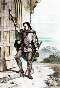 Der junge Girolamo Savonarola klopft an die Tür des Dominikanerklosters Santo Domenico in Bologna im Jahr 1475 von Franco Mistrali