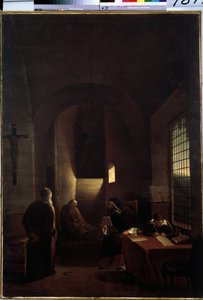 Der italienische Astronom Galileo Galilei in seiner Zelle in Florenz während der Inquisition