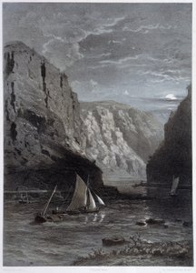 Landschaft des Rheins, Lurley - In „Der monumentale und malerische Rhein“, Aquarell nach der Natur, Lithographien von Fourmais und Stroobant.