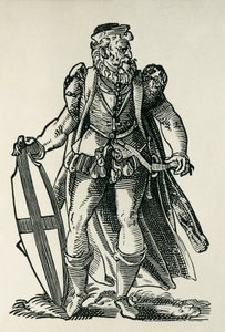 Ritter des Deutschen Ordens. Illustration in „Cleri totius Romanae subiecti Ecclesiae“, von Francois Modius und Jost Amman. Frankfurt. 1585. Xylographie.