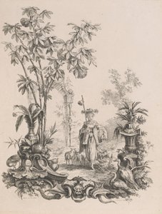 Junge Chinesin gehend, umgeben von ihren Schafen von Francois Antoine Aveline