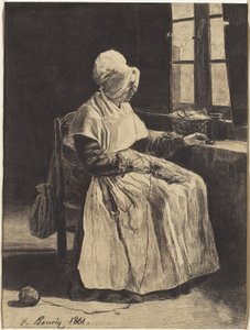 Eine Frau beim Stricken von François Bonvin