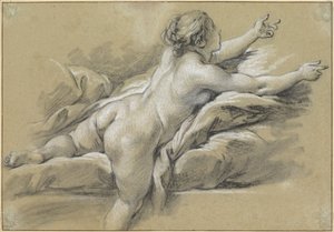 Eine nackte Frau, die nach rechts greift