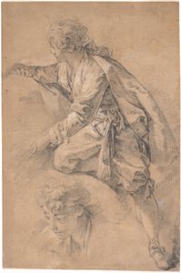 Ein halb kniender Jugendlicher mit ausgestreckten Armen von François Boucher