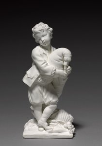 Figur des Dudelsackspielers, hergestellt von Vincennes Factory, modelliert von Pierre Blondeau, 1748-1752