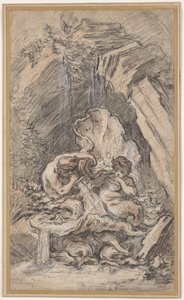 Brunnen mit zwei Tritonen, die Muschelschalen blasen von François Boucher