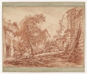 Ländliche Landschaft mit Bauernhof und Ruinen von François Boucher