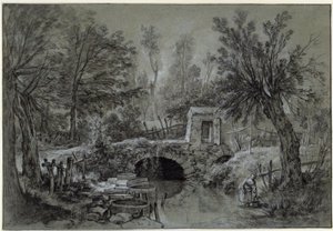 Landschaft mit Bach und Brücke von François Boucher
