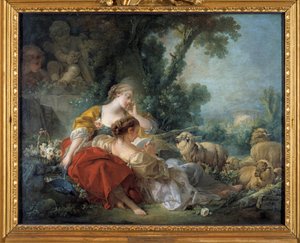 Die Schule der Freundschaft. Bukolische Szene: zwei Hirten und die Herde