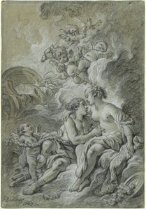 Venus lehnt sich an ihren lieben Adonis