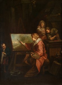 Im Atelier des Malers ("Der Landschaftsmaler" oder "Der Maler an seiner Staffelei") von François Boucher
