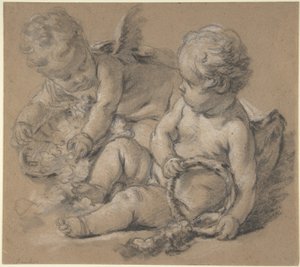 Geflügelte Putti mit Blumen von François Boucher