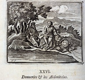 Demokrit und die Abderiten. Fabeln von Jean de La Fontaine (1621-95). Illustration von François Chauveau (1613-1676). Ausgabe von 1728 von Francois Chauveau