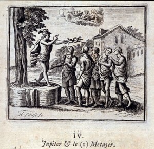 Jupiter und der Pächter. Fabeln von Jean de La Fontaine (1621-95). Illustration von François Chauveau (1613-1676). Ausgabe von 1728. von Francois Chauveau