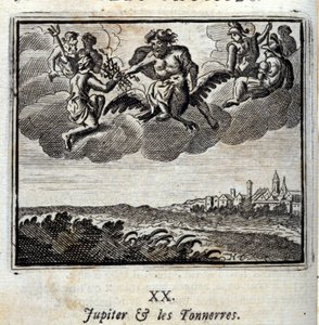 Jupiter und die Donner. Fabeln von Jean de La Fontaine. Illustration von François Chauveau. Ausgabe von 1728. von Francois Chauveau