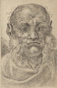 Maske eines glatzköpfigen Mannes mit buschigen Koteletten, aus Divers Masques, ca. 1635-45