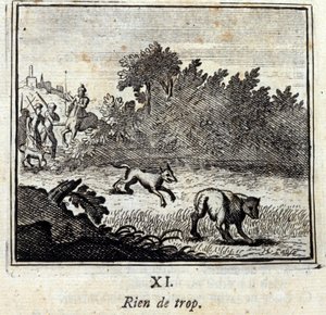 Nichts zu viel. Fabeln von Jean de La Fontaine (1621-95). Illustration von François Chauveau (1613-1676). Ausgabe von 1728. von Francois Chauveau