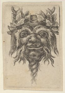 Satyrmaske mit spiralförmigem Bart und Efeu um jedes Horn, aus Divers...