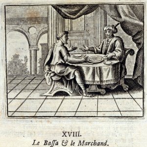 Der Bassa und der Kaufmann. Fabeln von Jean de La Fontaine (1621-95). Illustration von François Chauveau (1613-1676). Ausgabe von 1728