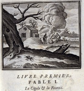 Die Zikade und die Ameise. Fabeln von Jean de La Fontaine. Illustration von François Chauveau. Ausgabe von 1728. von Francois Chauveau