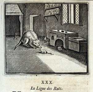 Die Rattenliga. Fabeln von Jean de La Fontaine. Illustration von François Chauveau. Ausgabe von 1728. von Francois Chauveau