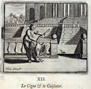 Der Schwan und der Koch. Fabeln von Jean de La Fontaine. Illustration von François Chauveau. Ausgabe von 1728. von Francois Chauveau