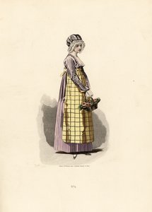 Frau im Stiefmütterchenkleid mit strohfarbenem Schürze von Francois Claudius (after) Compte Calix