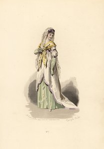 Frau im weißen Tunika-Kleid mit lila Samtbesatz von Francois Claudius (after) Compte Calix