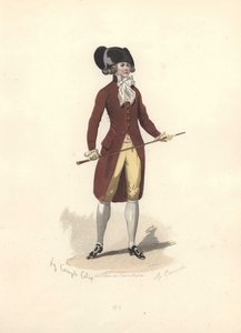 Mann mit großem schwarzem Zweispitzhut, Ära von Marie Antoinette