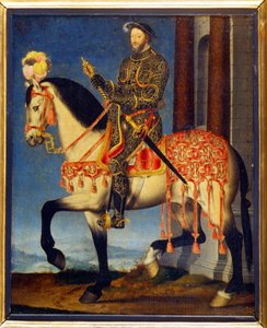 Porträt von Franz I. zu Pferd von François Clouet (ca. 1510-1572). Uffizien, Florenz - Reiterporträt von Franz I. von Frankreich (Öl auf Holz).