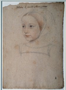Porträt von Marguerite de France (1523-1574) als Kind, Tochter von François I., Herzogin von Savoyen. Zeichnung mit schwarzem Stein, Blut verstärkt mit Aquarell von François Clouet (1515-1572) 16. Jahrhundert. Chantilly, Musée Condé von François Clouet