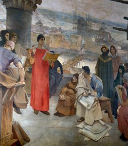 Abelard und seine Schule auf dem Sainte-Geneviève-Berg in Paris. Der Meister Pierre Abailard (oder Pierre Abeilard)