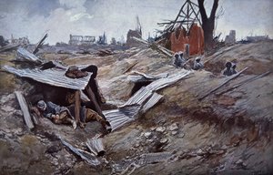 Erste Schlacht an der Somme, Juni - September 1916: Französische Truppen im zerstörten Dorf Dompierre von Francois Flameng