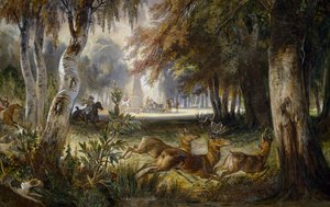 Jagd des Prinzen von Wagram, Die Verfolgung, Aquarell von Francois Gabriel Guillaume Lepaulle (1804-1886)