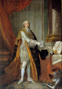 Porträt von Louis Stanislas Xavier von Frankreich, Graf der Provence, in großer Kleidung des Ordens des Heiligen Geistes von Francois Hubert Drouais