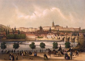 Blick auf die Kleinseite und die Prager Burg Hradschin, um 1845 von Francois Joseph Sandmann