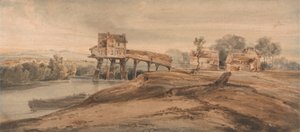 Die Wassermühle über der Brücke in Charenton von Francois Louis Thomas Francia