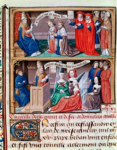 Konzil von Clermont (1095): Predigt des Ersten Kreuzzugs durch Urban II. - Exkommunikation von Philipp I., König von Frankreich, und Bertrade von Montfort durch Papst Urban II. im Jahr 1095 - Papst Urban III. spricht vier junge Frauen an von Maître François