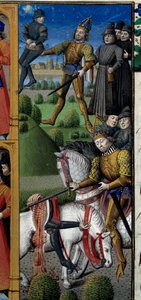 Szenen aus dem Leben Karls des Großen (742-814) König der Franken: Kampfszene. Affe. von Maître François