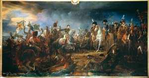 Die Schlacht von Austerlitz am 2.12.1805: General Rapp präsentiert die vom Feind erbeuteten Fahnen