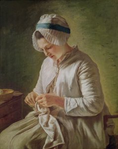 Die Näherin oder junge Frau bei der Arbeit von Francoise Duparc